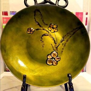 Bovano Cheshire Glass Fused Artistic Olive Floral Glass Plate